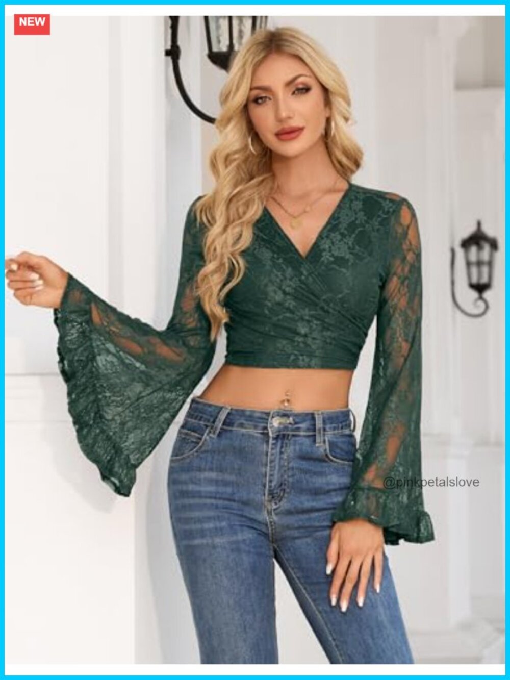 Flowy Lace Bell Sleeve Tie Front Crop Blouse Boho Rave Festival Hippie Top - Picture 2 of 6